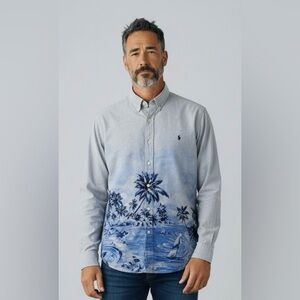 Ralph Lauren Blue Scenic Print Shirt Men’s XXL, worn twice, excellent condition.